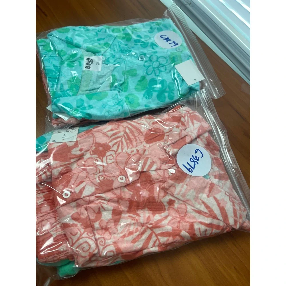 2-Sets Bluey and Moana Girls Cotton Gauze Shirt & Shorts Sets Cotton M Size 8
